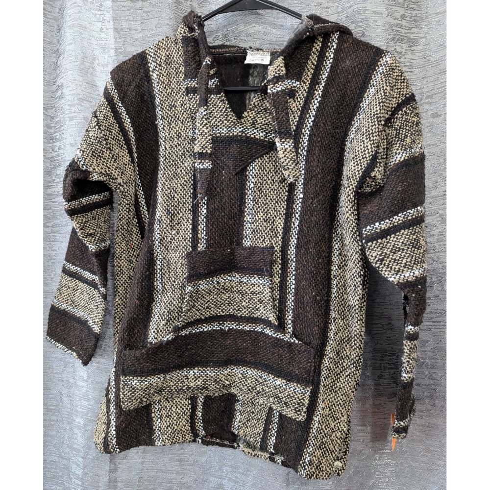 Vel-Mex Brown Stripe Hoodie Pullover Small‎ Baja Surf